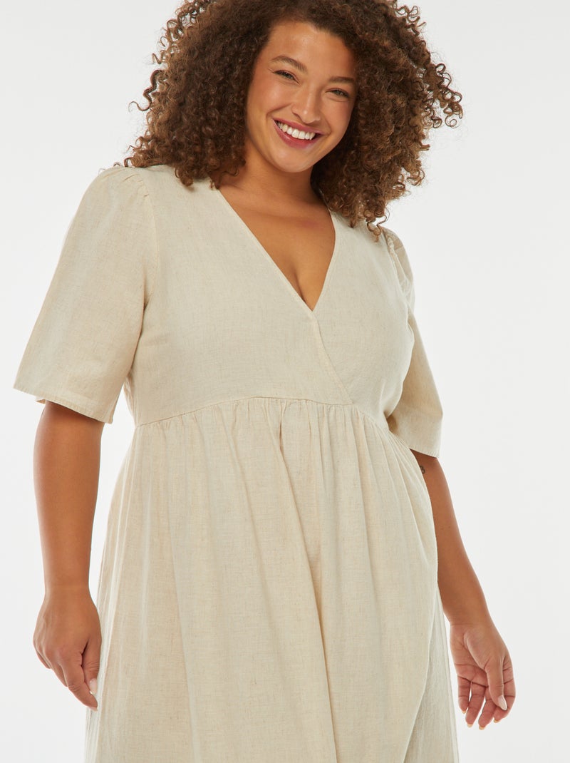 Robe longue à manches courtes et base à étage Beige - Kiabi