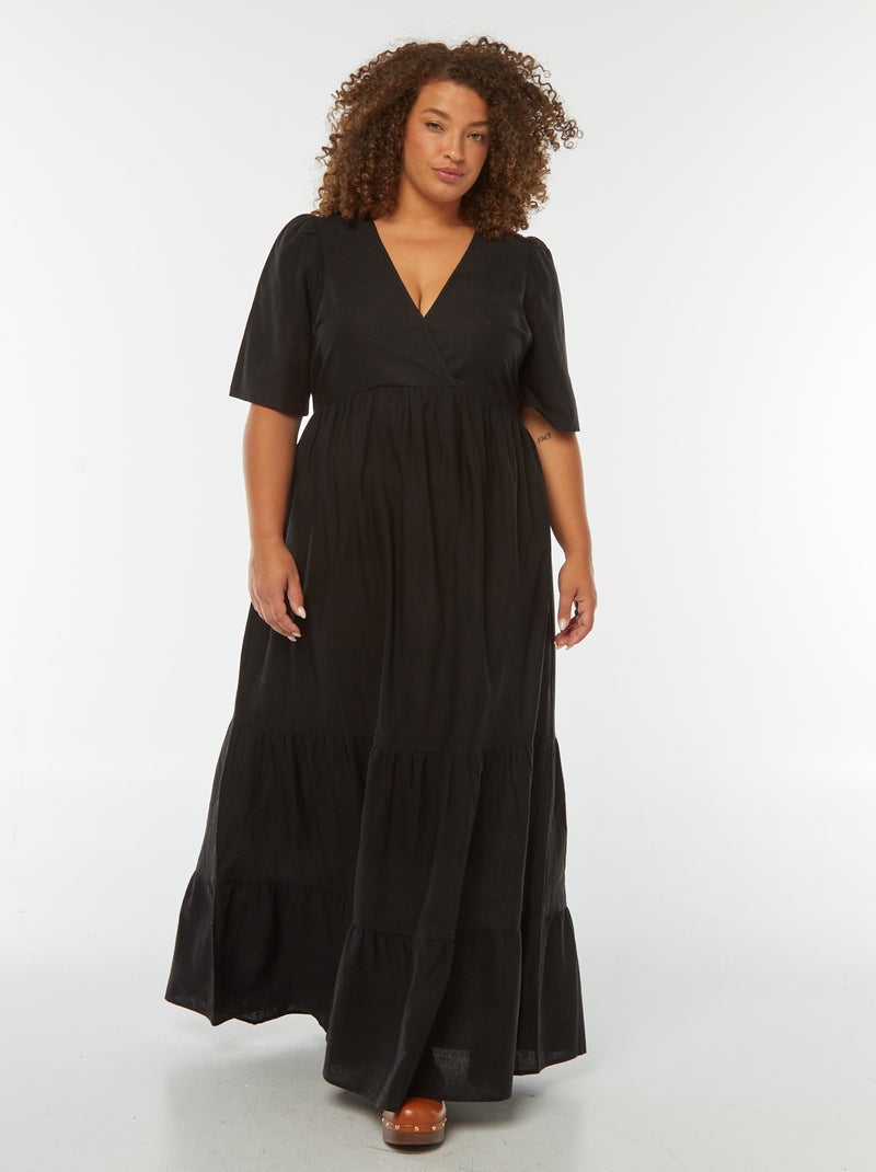Robe longue à manches courtes et base à étage noir - Kiabi