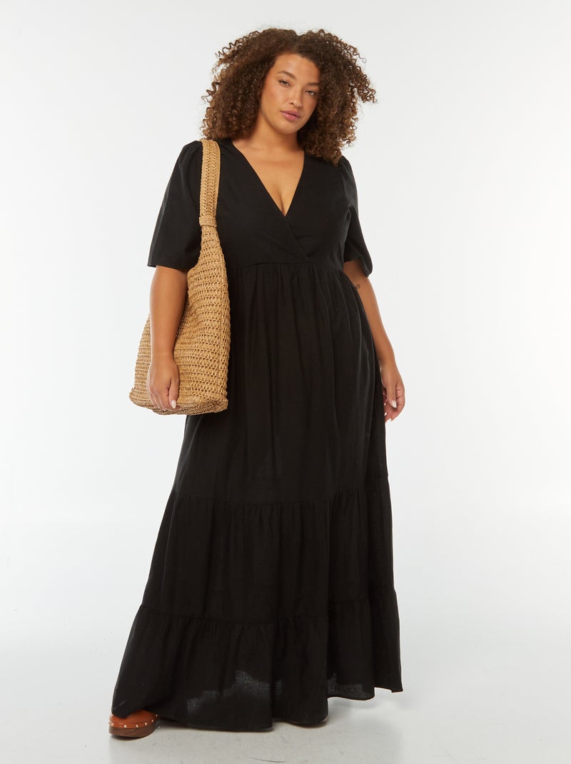 Robe longue à manches courtes et base à étage Noir - Kiabi