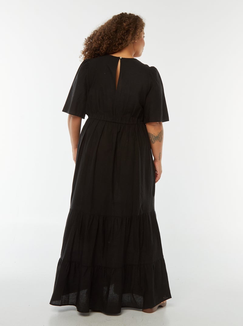 Robe longue à manches courtes et base à étage Noir - Kiabi