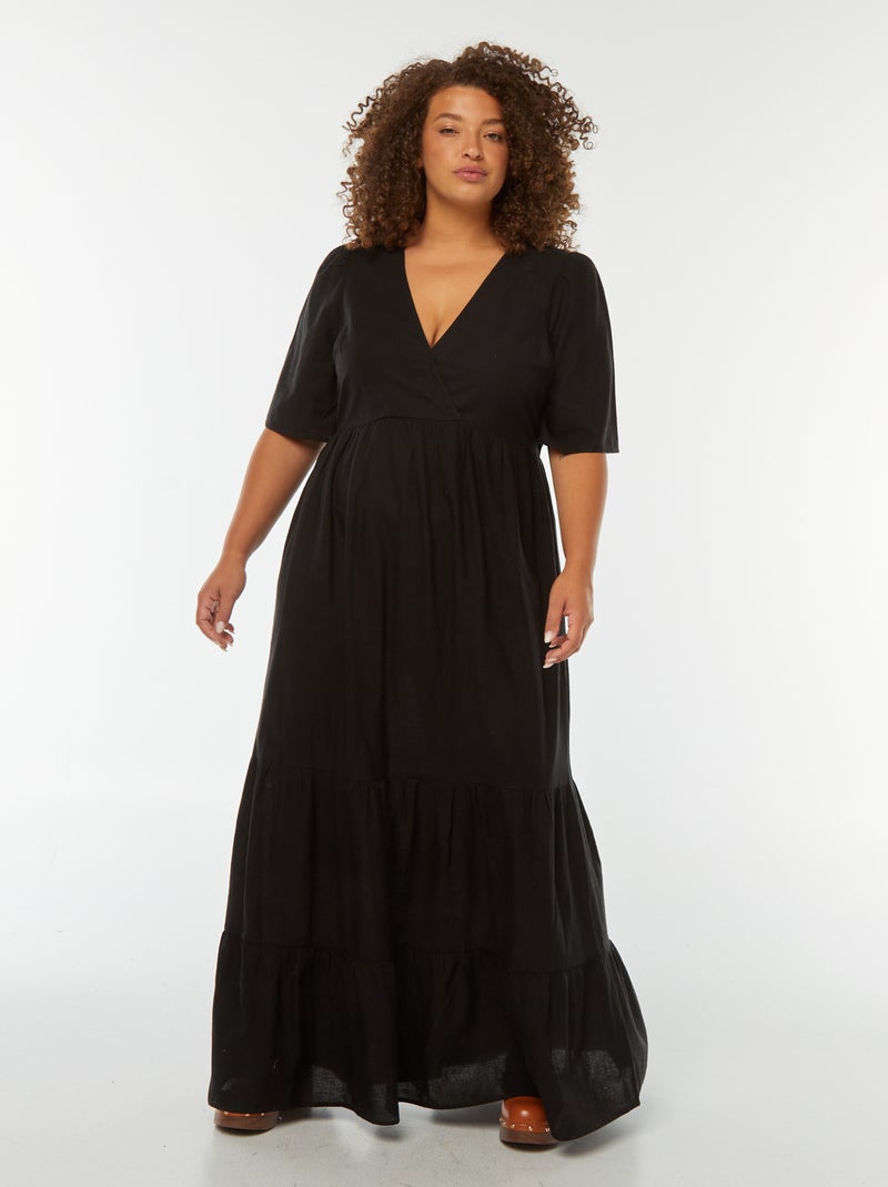 Robe longue à manches courtes et base à étage Noir - Kiabi
