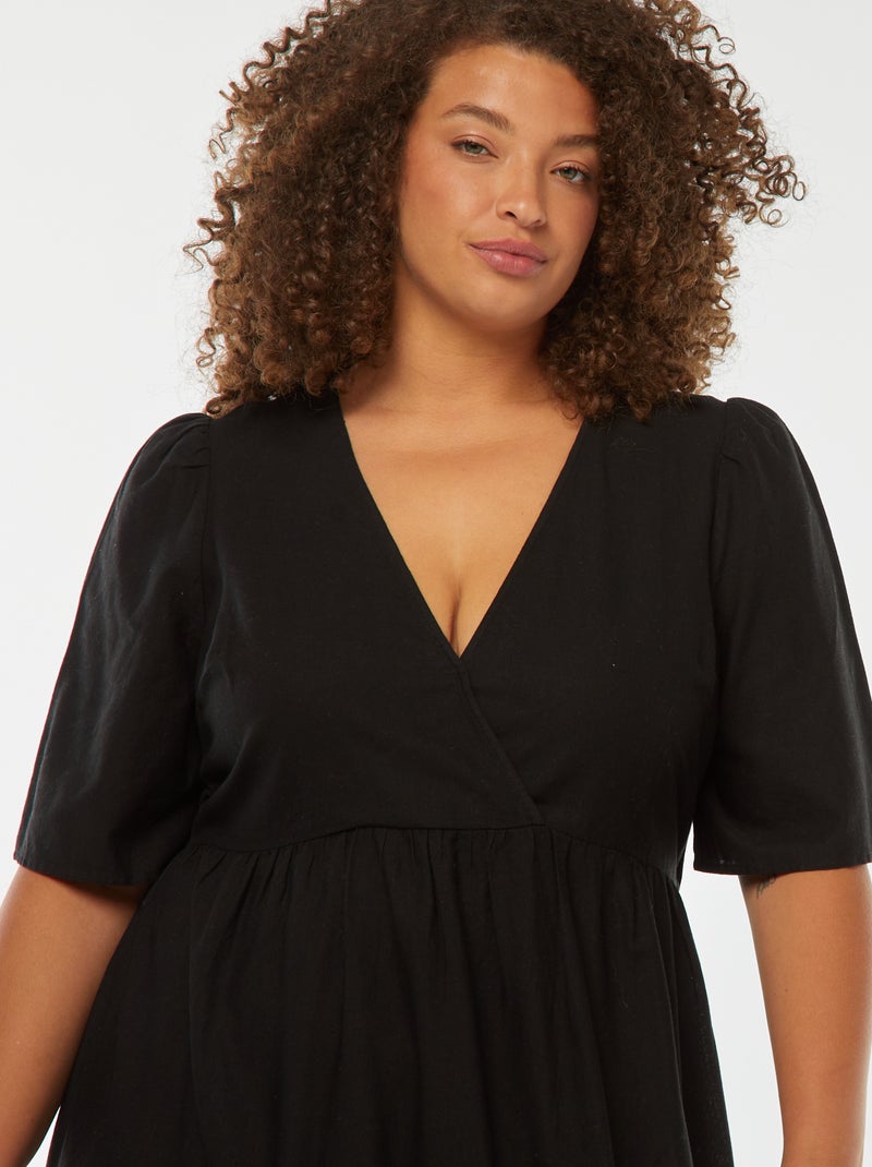 Robe longue à manches courtes et base à étage Noir - Kiabi