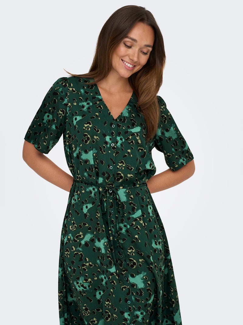 Robe longue à manches courtes 'JDY' Vert - Kiabi