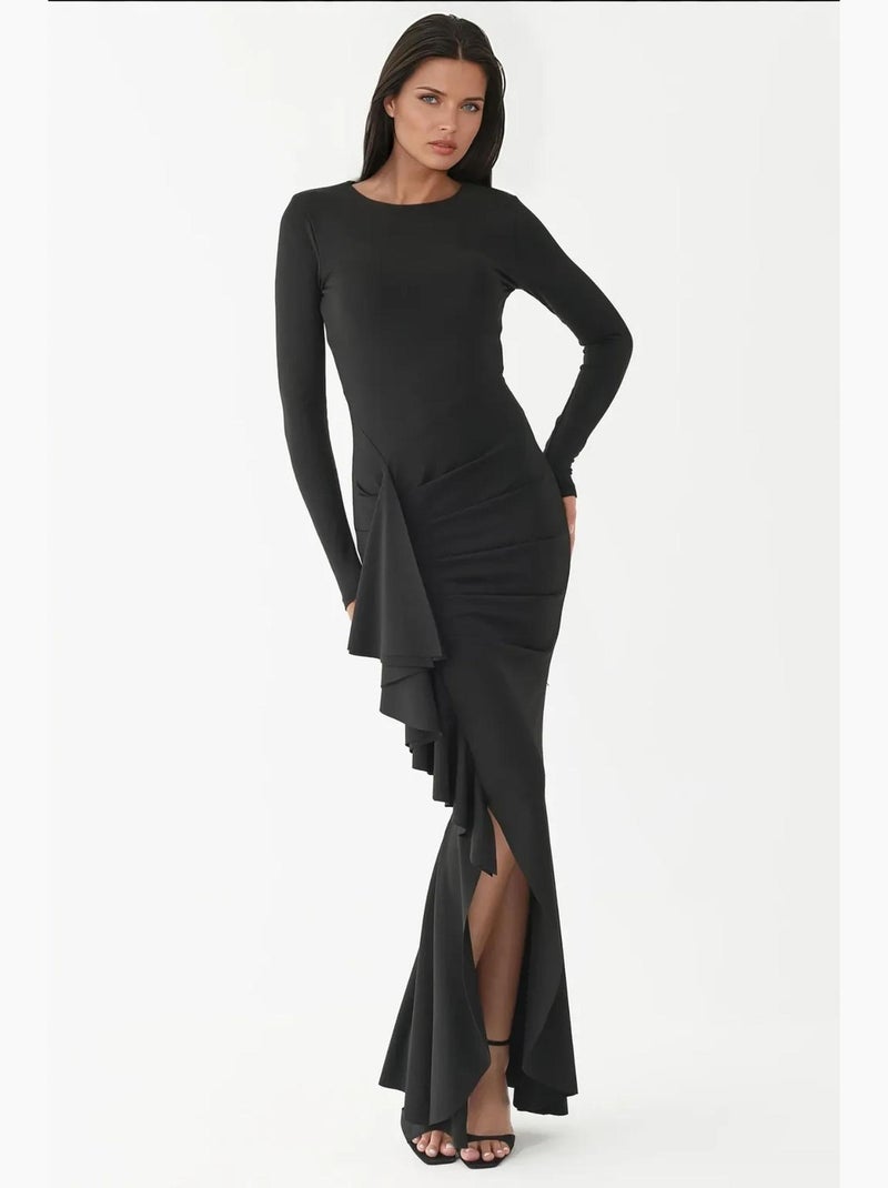 Robe longue à manches longues avec fente à volants hiccup Noir - Kiabi