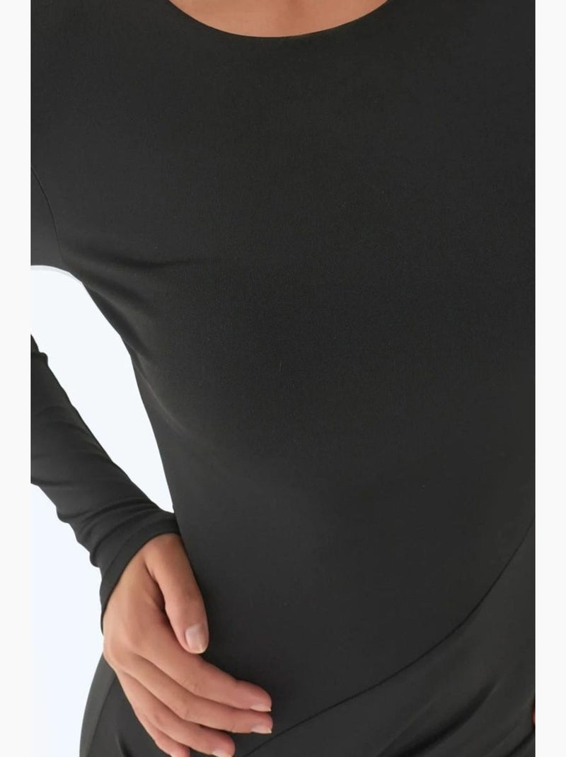Robe longue à manches longues avec fente à volants hiccup Noir - Kiabi