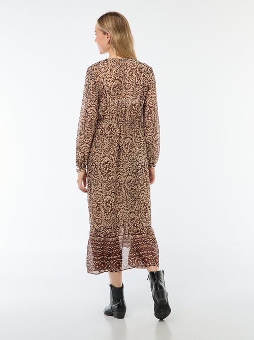 Robe longue à manches longues avec motif et volants - Kiabi
