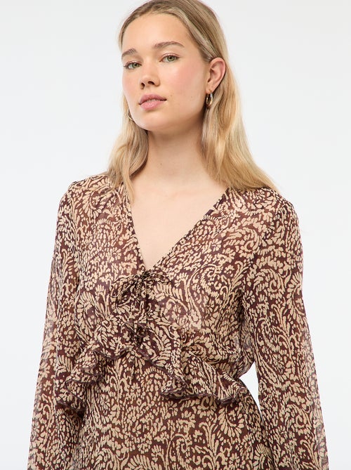 Robe longue à manches longues avec motif et volants - Kiabi