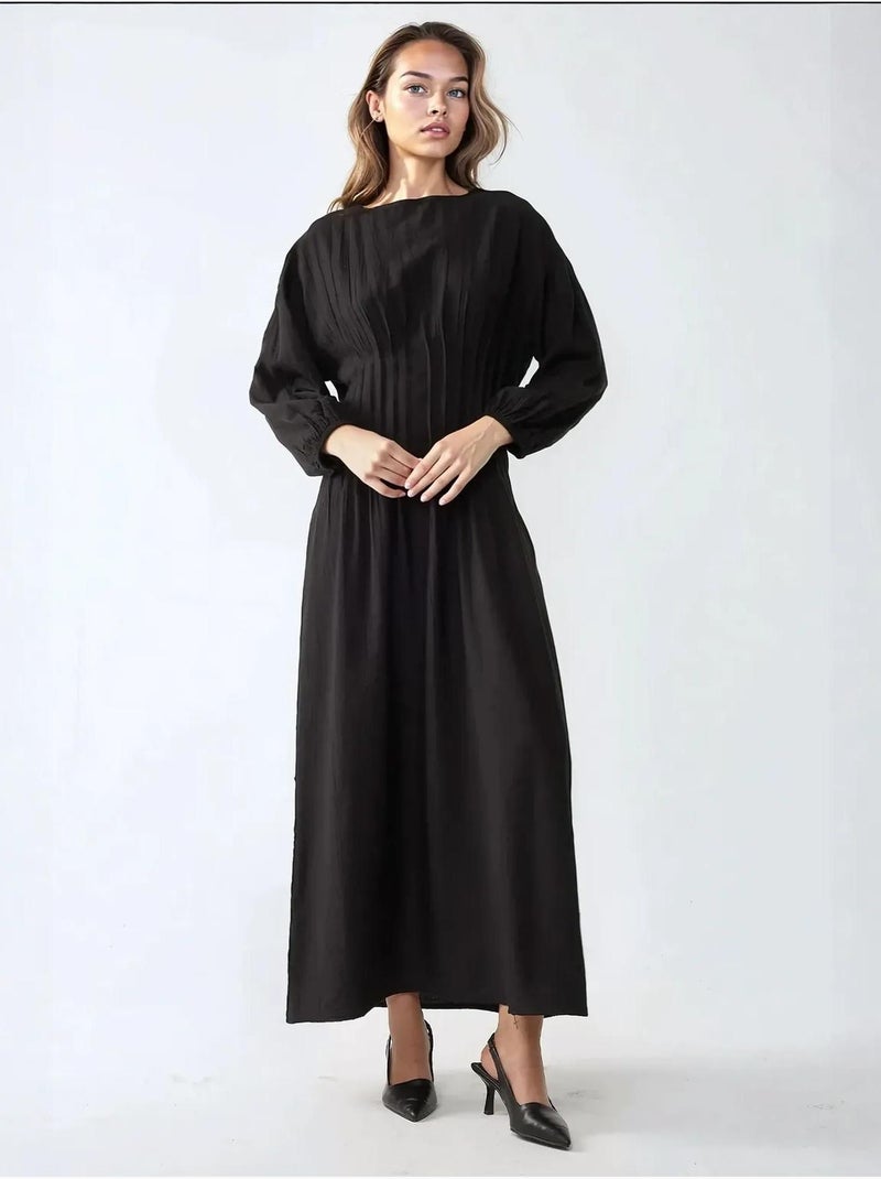 Robe longue à manches longues et col ras du cou Noir - Kiabi