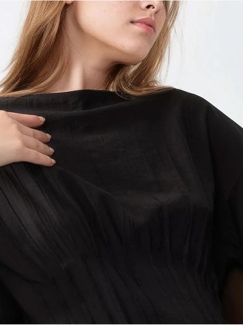 Robe longue à manches longues et col ras du cou Noir - Kiabi