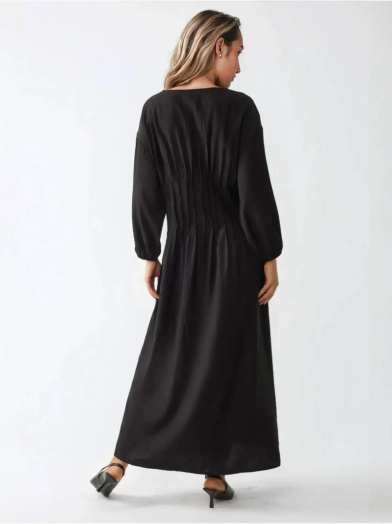 Robe longue à manches longues et col ras du cou Noir - Kiabi