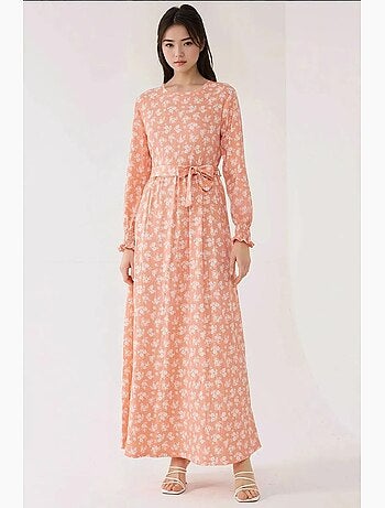 Robe longue à manches longues et imprimé floral avec ceinture hiccup