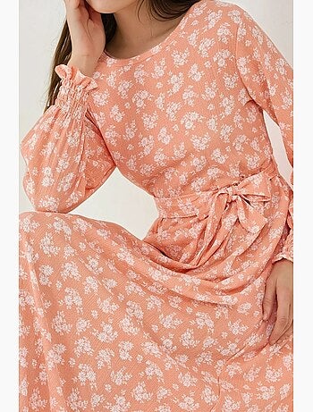 Robe longue à manches longues et imprimé floral avec ceinture hiccup