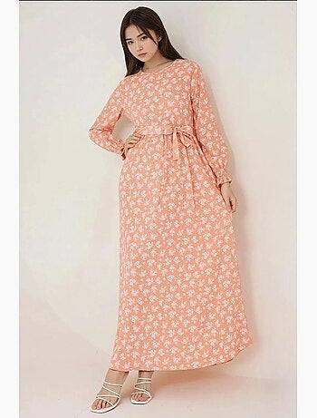 Robe longue à manches longues et imprimé floral avec ceinture hiccup