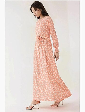 Robe longue à manches longues et imprimé floral avec ceinture hiccup