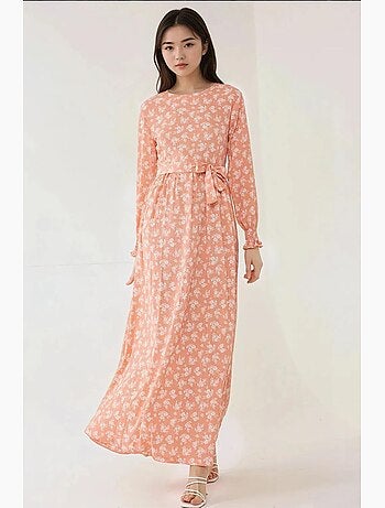 Robe longue à manches longues et imprimé floral avec ceinture hiccup