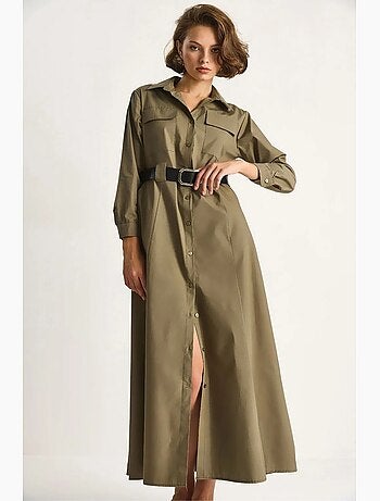 Robe longue à manches longues, fermeture boutonnée et col chemise lucci