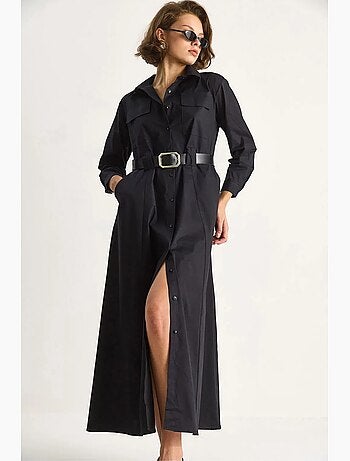 Robe longue à manches longues, fermeture boutonnée et col chemise lucci