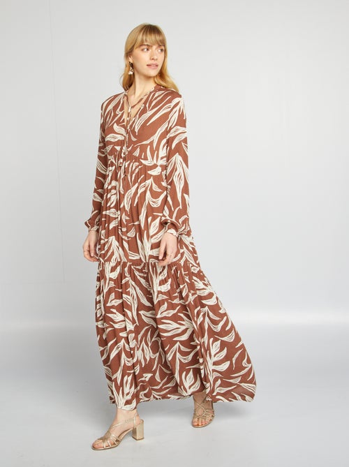 Robe longue à motif avec col tunisien - Kiabi