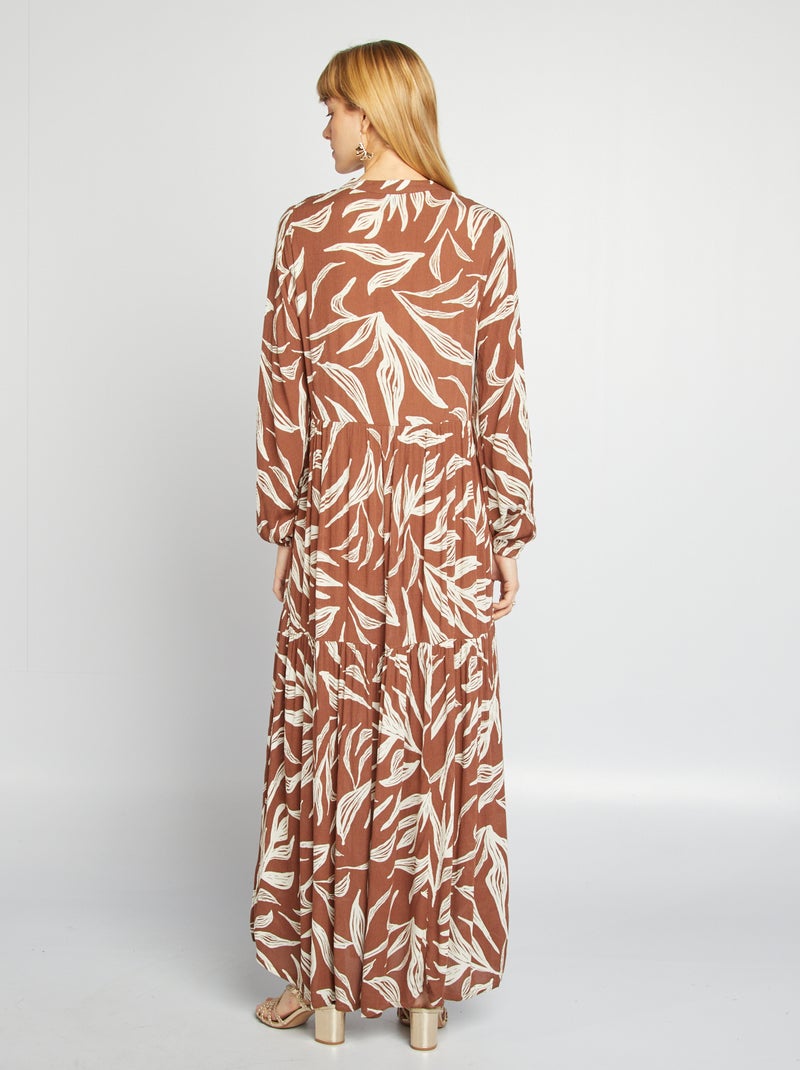 Robe longue à motif avec col tunisien Marron - Kiabi