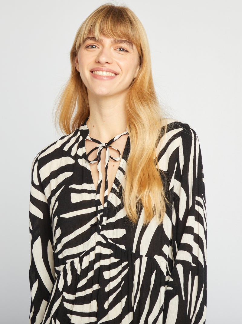 Quiniu Robe Robe longue à motif avec col tunisien - Noir - Femme - 20.00€ - Kiabi