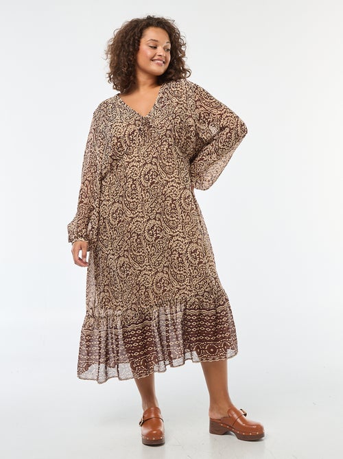 Robe longue à motif avec nouette au col - Kiabi