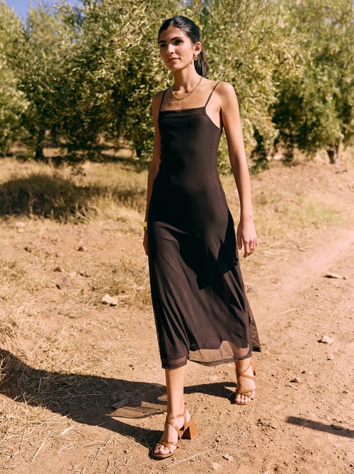 Robe longue à motif et fines bretelles - Kiabi