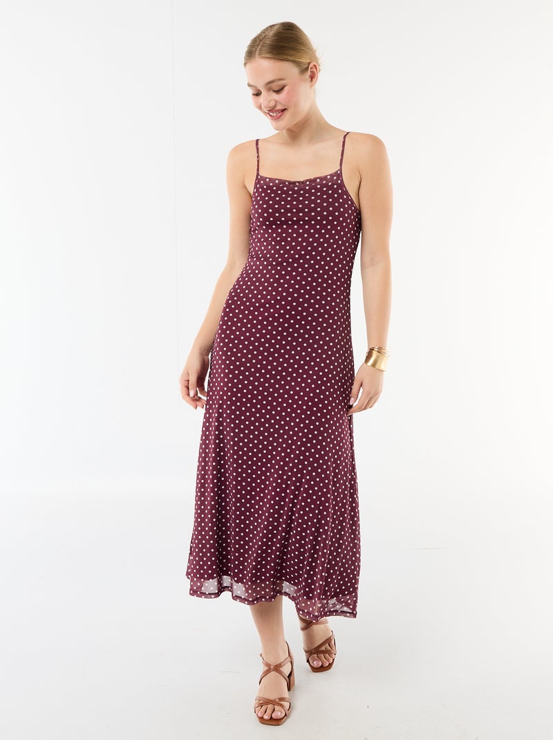 Robe longue à motif et fines bretelles Rouge - Kiabi