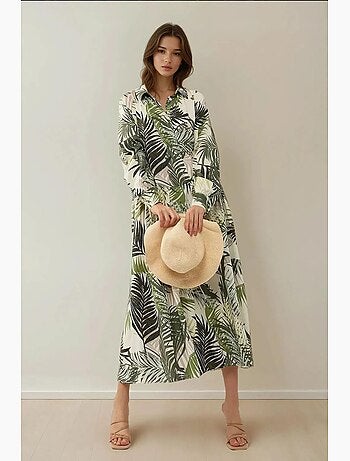 Robe longue à motif fleuri et col chemise hiccup