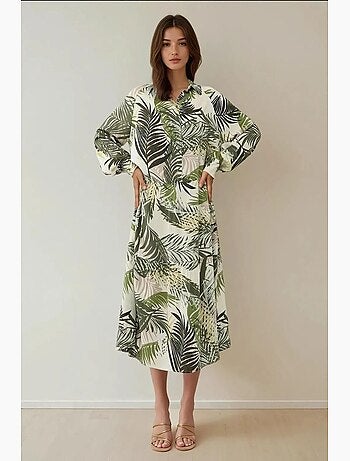 Robe longue à motif fleuri et col chemise hiccup