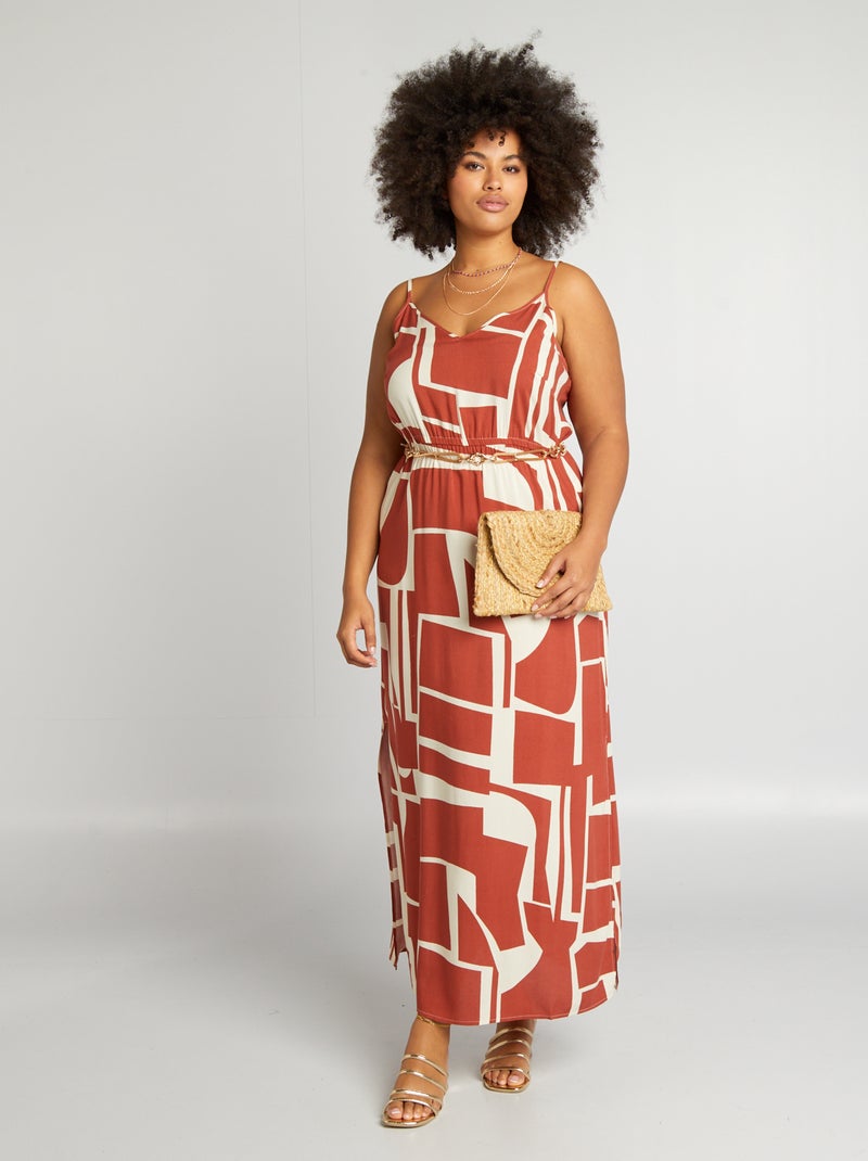 Robe longue à motif 'Vero Moda Curve' Terracota/blanc - Kiabi