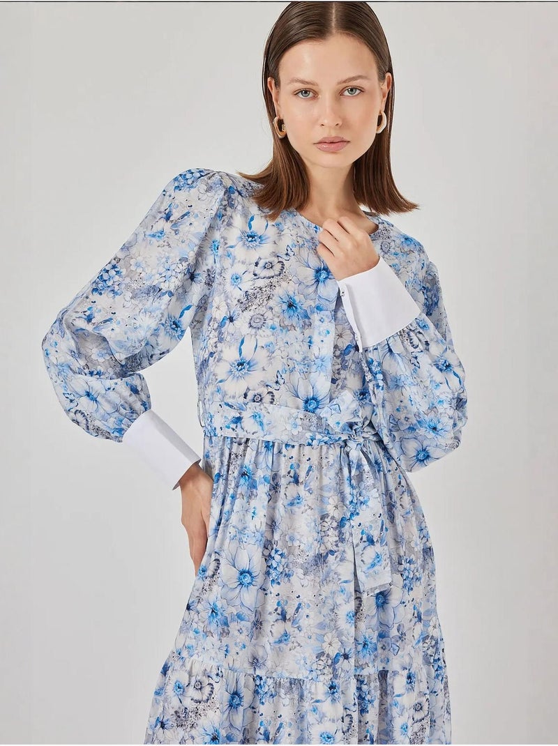 Robe longue à motifs avec fermeture boutonnée bdart Bleu clair - Kiabi