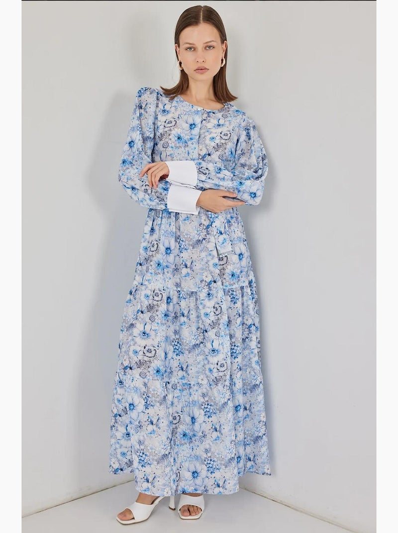 Robe longue à motifs avec fermeture boutonnée bdart Bleu clair - Kiabi