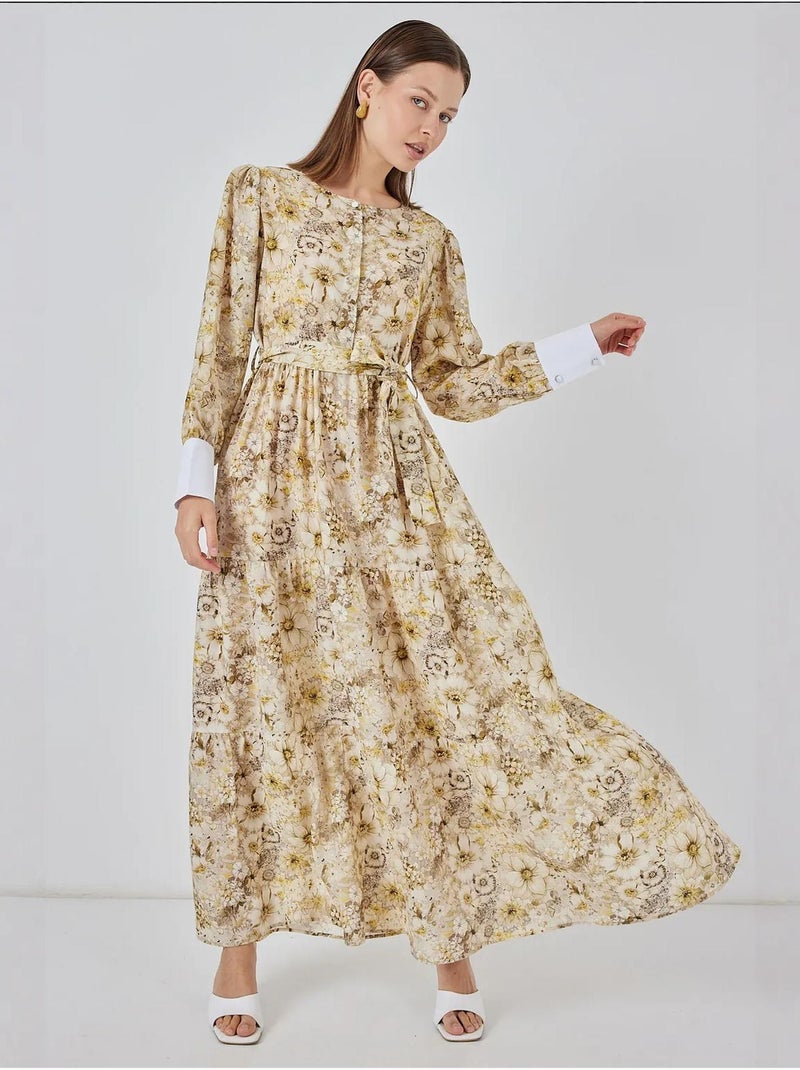Robe longue à motifs avec fermeture boutonnée bdart Jaune citron - Kiabi
