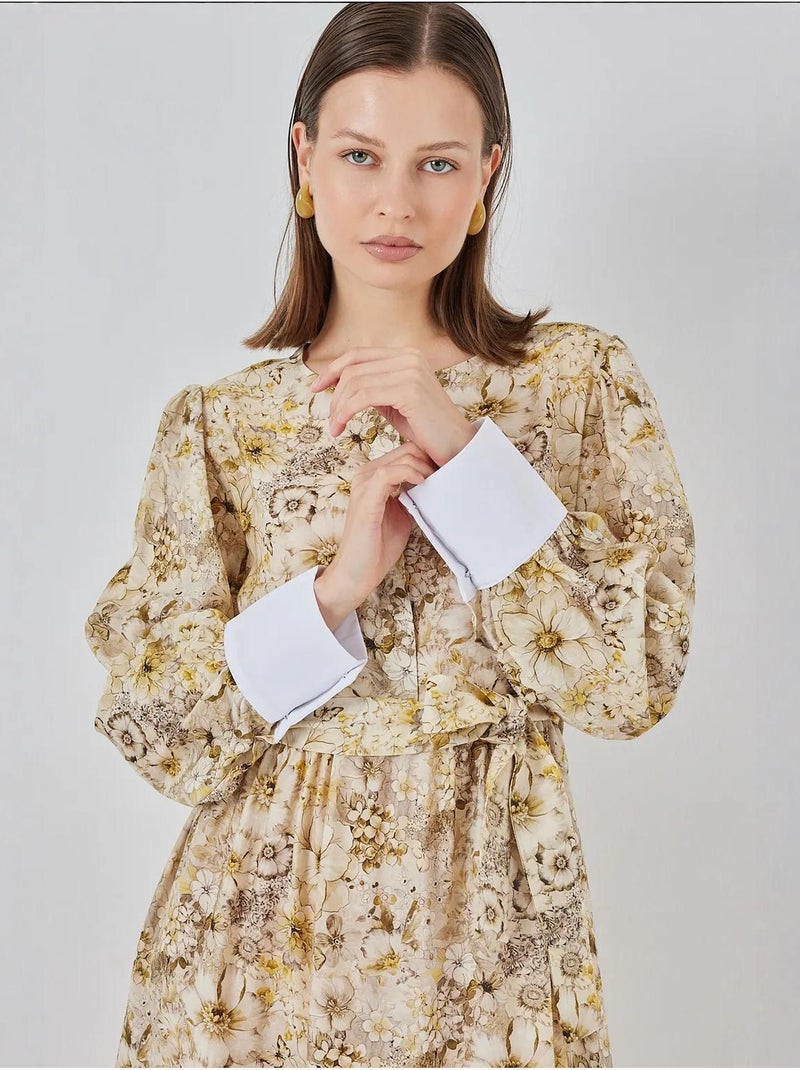 Robe longue à motifs avec fermeture boutonnée bdart Jaune citron - Kiabi