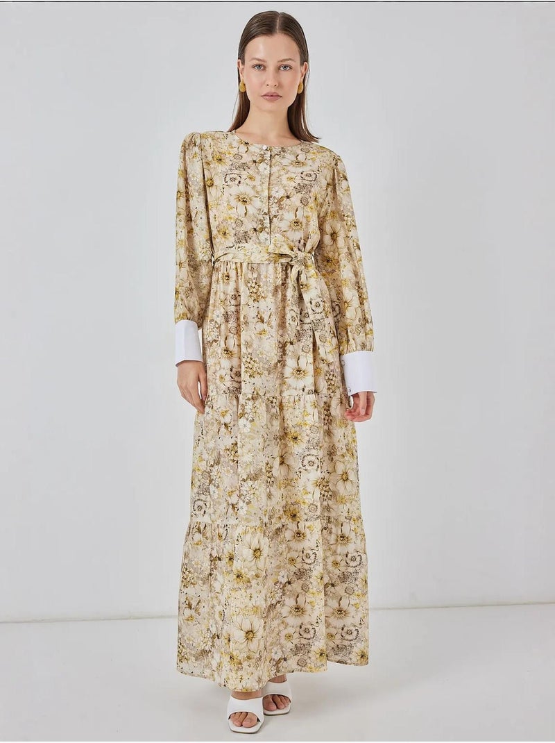 Robe longue à motifs avec fermeture boutonnée bdart Jaune citron - Kiabi