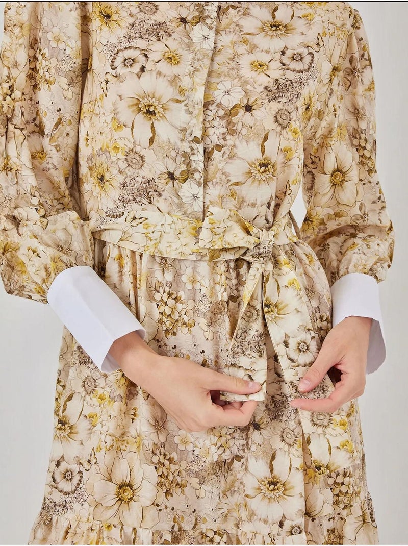 Robe longue à motifs avec fermeture boutonnée bdart Jaune citron - Kiabi