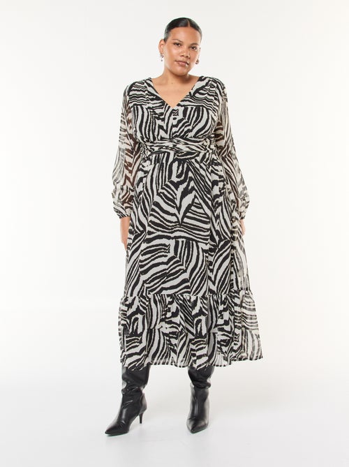 Robe longue à motifs et à manches longues - Kiabi