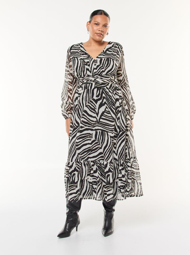 Robe longue à motifs et à manches longues Blanc - Kiabi