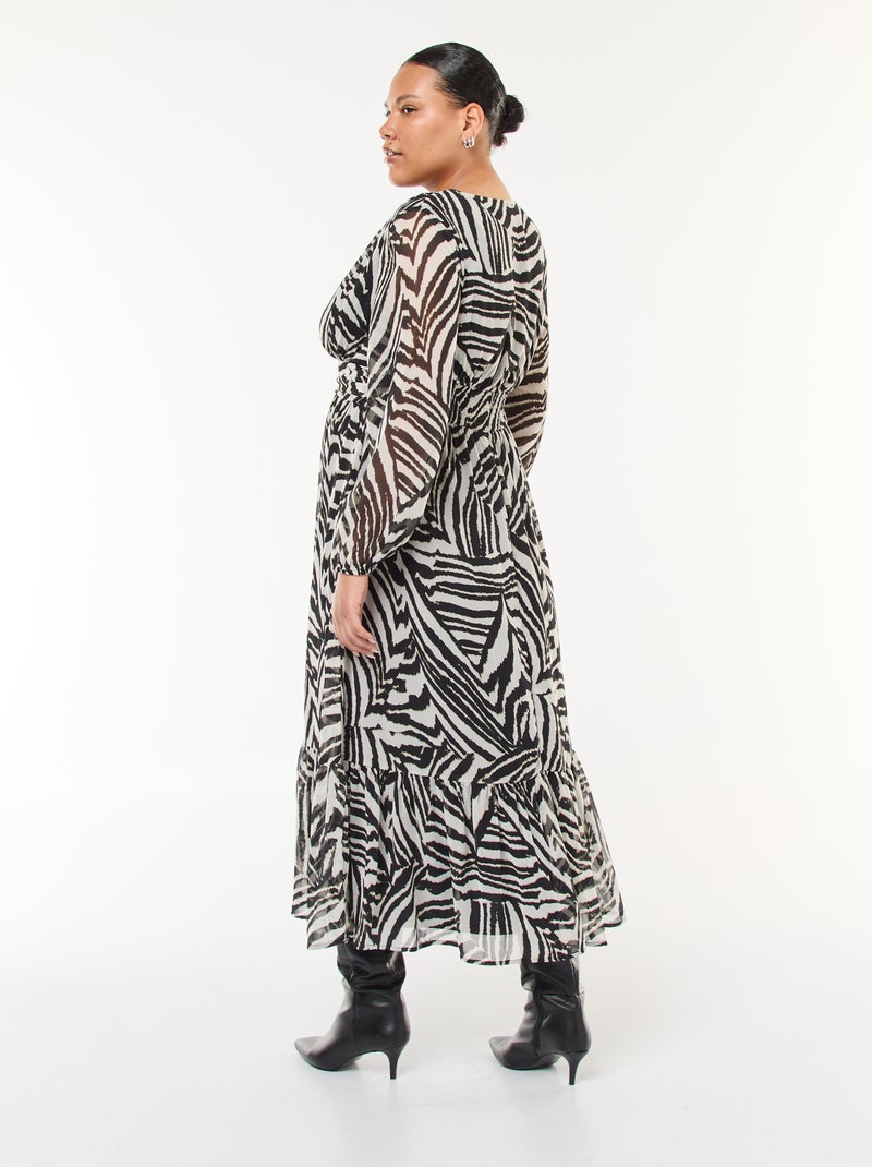 Robe longue à motifs et à manches longues Blanc - Kiabi