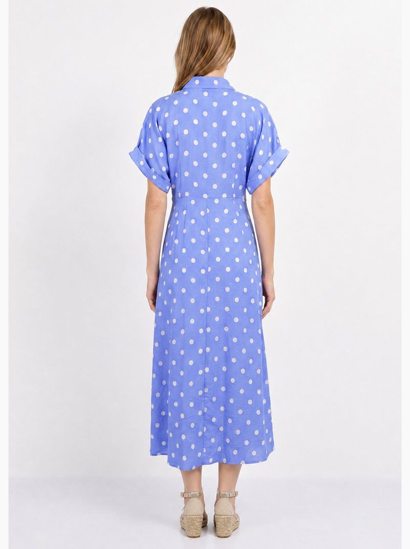 Robe longue à pois, manches courtes - AFIBEL Bleu - Kiabi