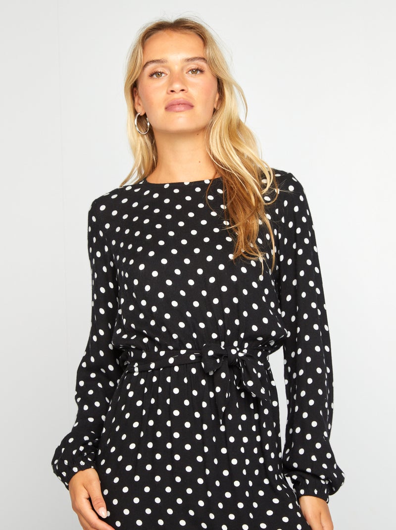 Robe longue à pois Noir - Kiabi