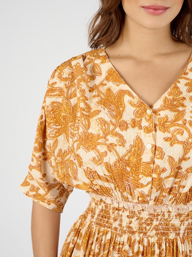 Robe longue à smocks - damart Jaune - Kiabi