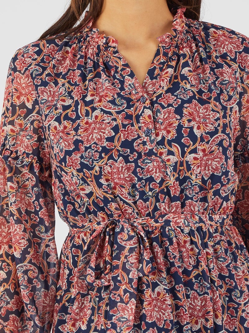Robe longue à volants, en voile de polyester recyclé - Damart Bleu marine - Kiabi