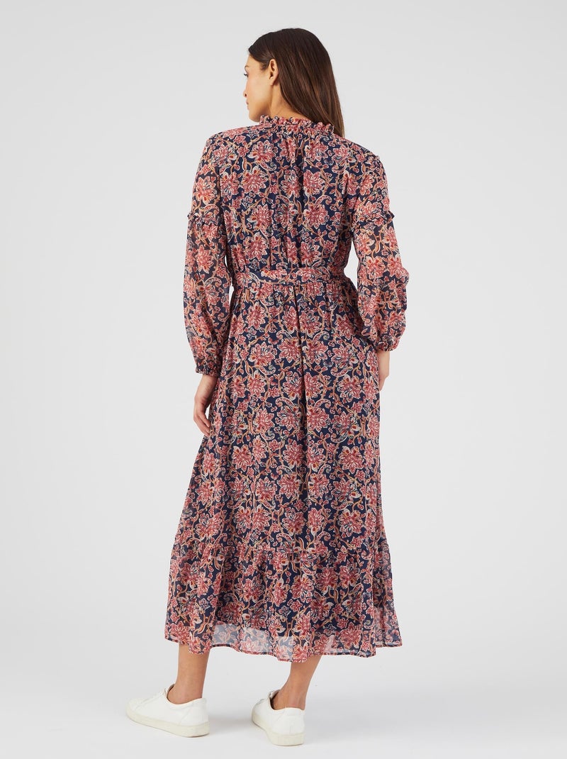 Robe longue à volants, en voile de polyester recyclé - Damart Bleu marine - Kiabi