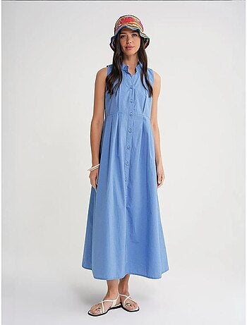 Robe longue à volants et col boutonné mixray