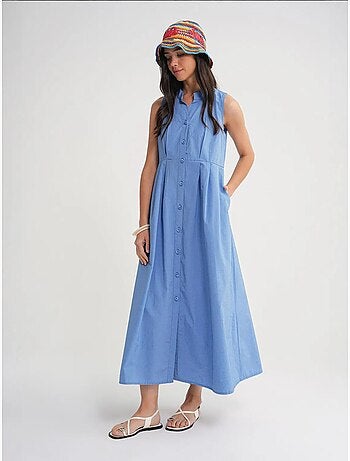 Robe longue à volants et col boutonné mixray