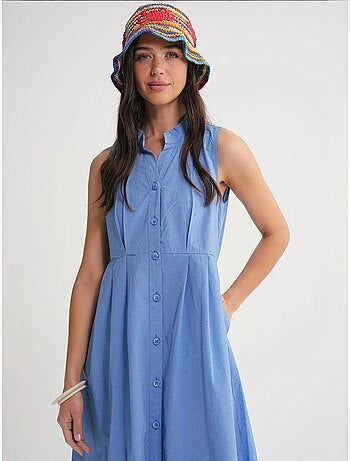 Robe longue à volants et col boutonné mixray