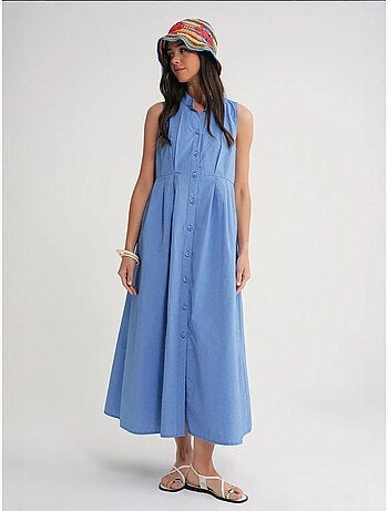 Robe longue à volants et col boutonné mixray
