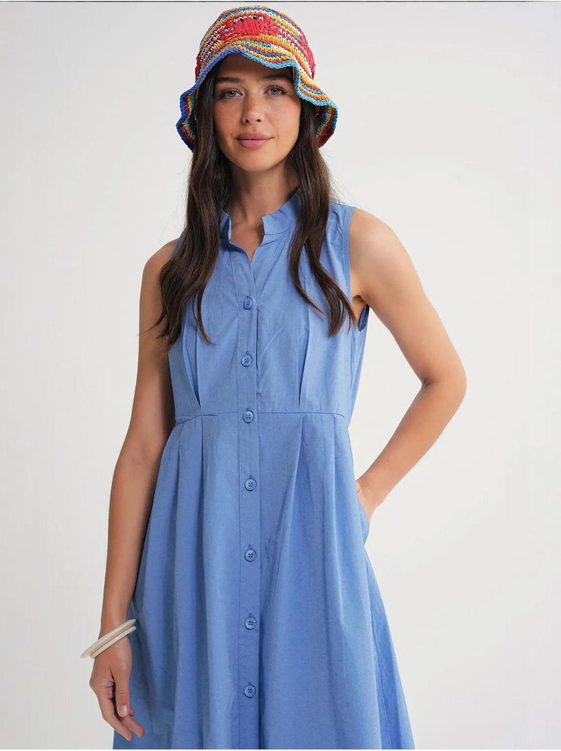 Robe longue à volants et col boutonné mixray Bleu clair - Kiabi
