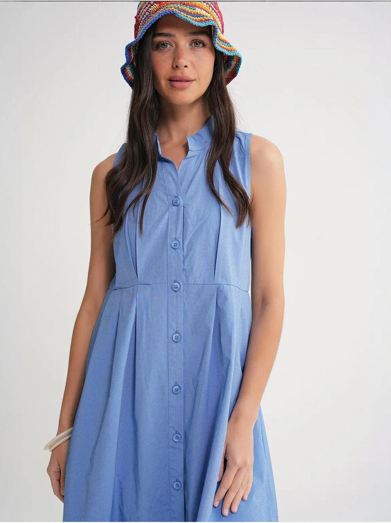Robe longue à volants et col boutonné mixray Bleu clair - Kiabi
